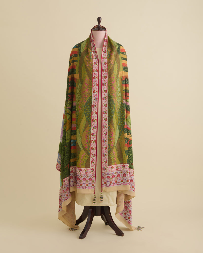 Green Georgette Pure Kashmiri Handwork Embroidery Dupatta