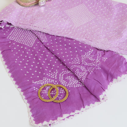 Lilac Gajji Silk Bandhej Dupatta