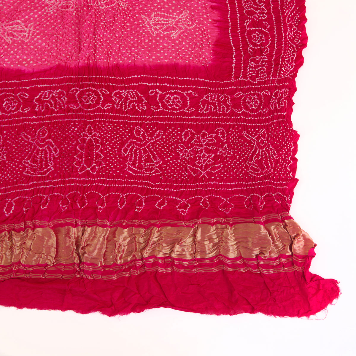Light Pink Dark Pink Gaji Silk Bandhej Lagdi Patta Pallu Dupatta