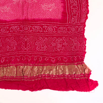 Light Pink Dark Pink Gaji Silk Bandhej Lagdi Patta Pallu Dupatta