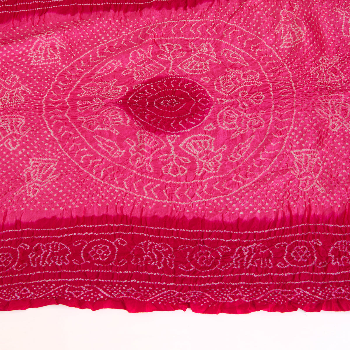 Light Pink Dark Pink Gaji Silk Bandhej Lagdi Patta Pallu Dupatta