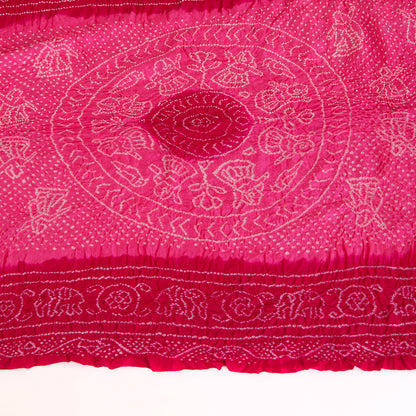 Light Pink Dark Pink Gaji Silk Bandhej Lagdi Patta Pallu Dupatta