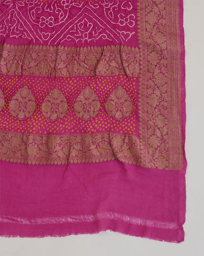 Georgette Bandhej Handwoven Dupatta with Gold Border Mauve