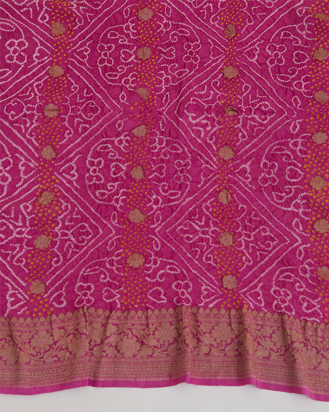 Mauve Georgette Bandhej Handwoven Dupatta with Gold Border
