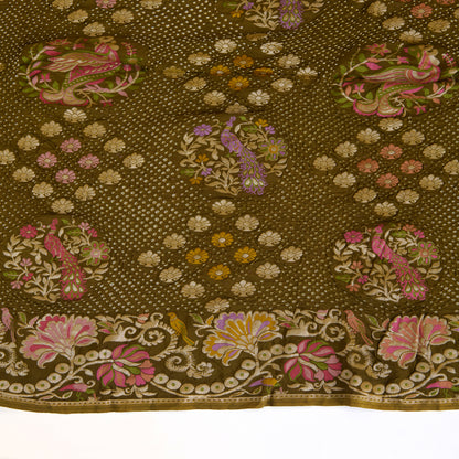 Mehendi Green Georgette Bandhej Hand Woven Gold Resham Jaal Dupatta