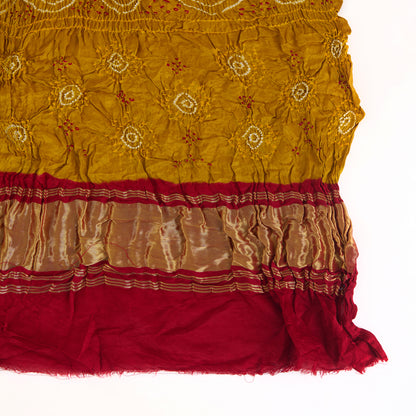 Mustard Red Gaji Silk Bandhej Lagdi Patta Pallu Dupatta