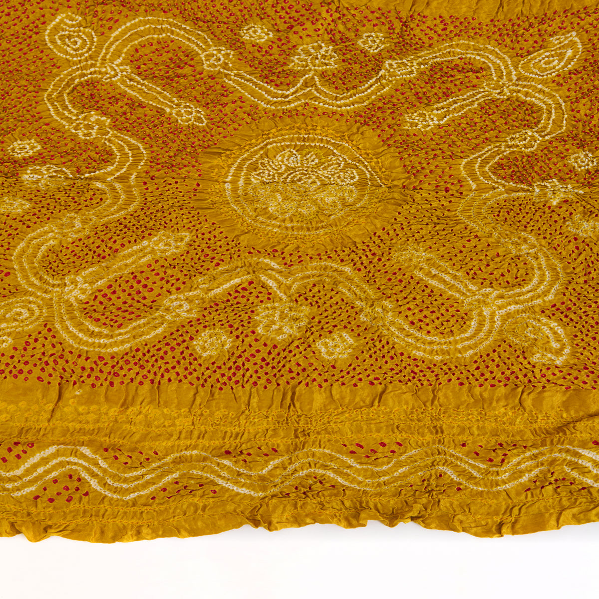 Mustard Red Gaji Silk Bandhej Lagdi Patta Pallu Dupatta