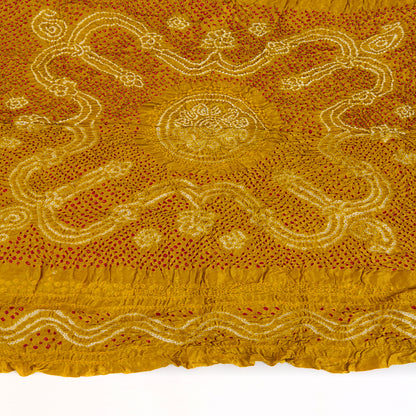 Mustard Red Gaji Silk Bandhej Lagdi Patta Pallu Dupatta