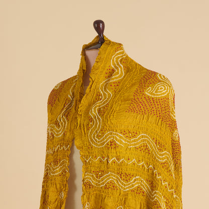 Mustard Red Gaji Silk Bandhej Lagdi Patta Pallu Dupatta