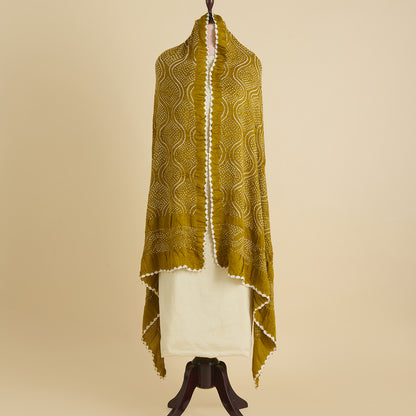 Mehendi Green Gajji Silk Bandhej Dupatta