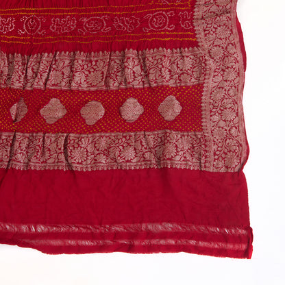 Maroon Georgette Bandhej Hand Woven Buta Gold Border Dupatta