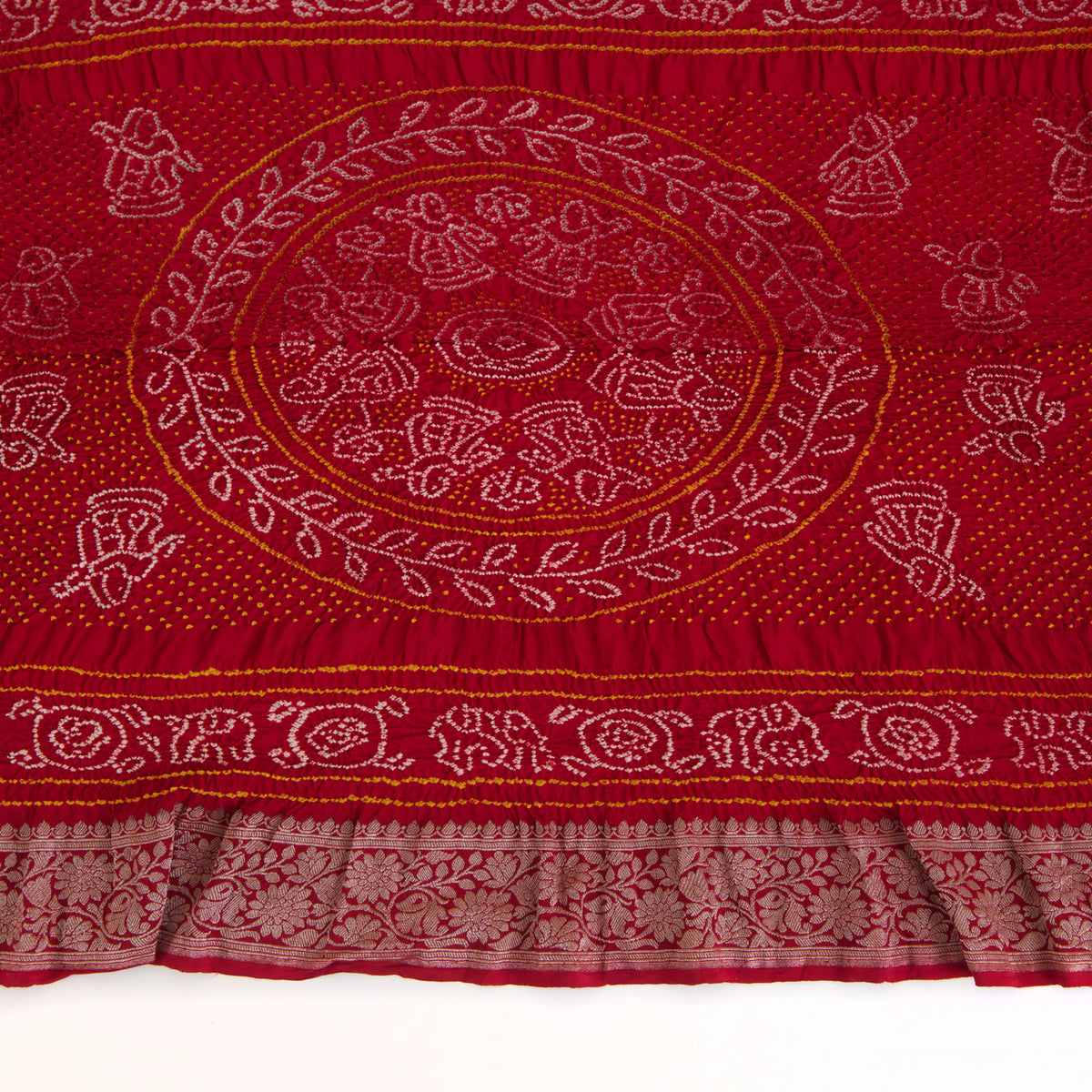 Maroon Georgette Bandhej Hand Woven Buta Gold Border Dupatta
