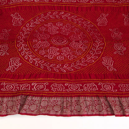 Maroon Georgette Bandhej Hand Woven Buta Gold Border Dupatta