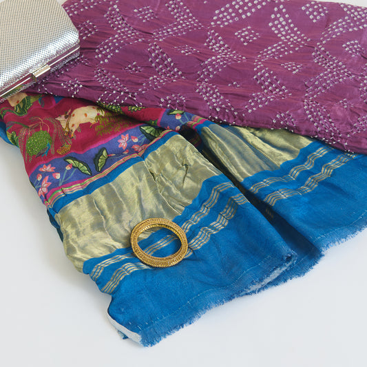 Magenta Blue Gaji Silk Bandhej Dupatta