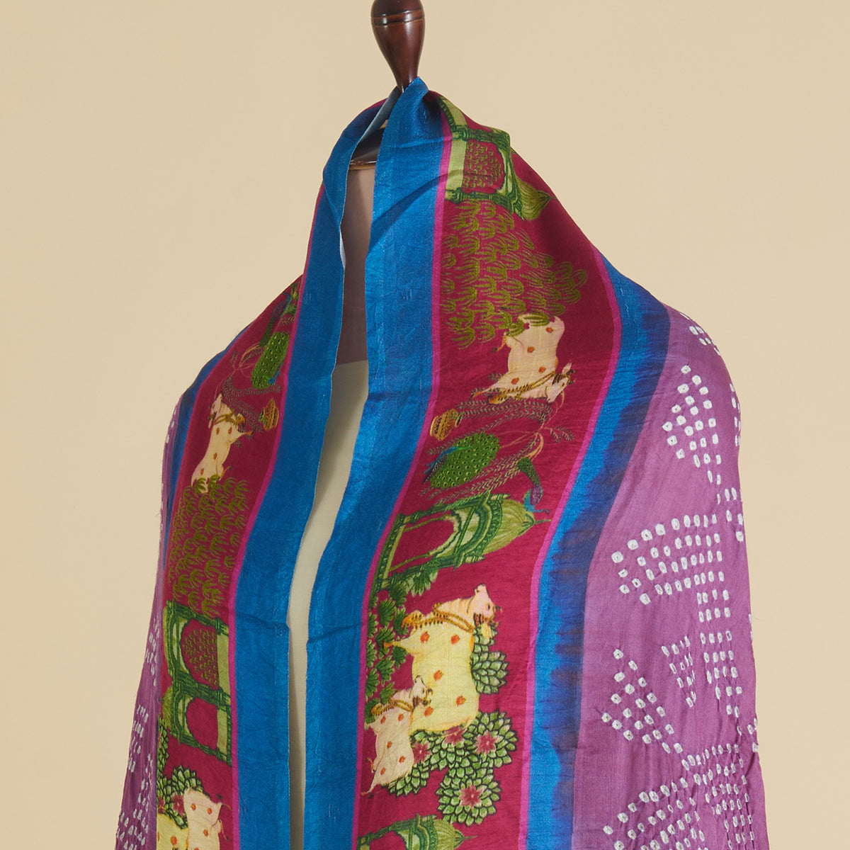 Magenta Blue Gaji Silk Bandhej Dupatta