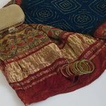 Navy Blue Rust Beige Gajji Silk Bandhej Ajrakh Dupatta