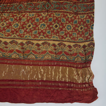 Navy Blue Rust Beige Gajji Silk Bandhej Ajrakh Dupatta