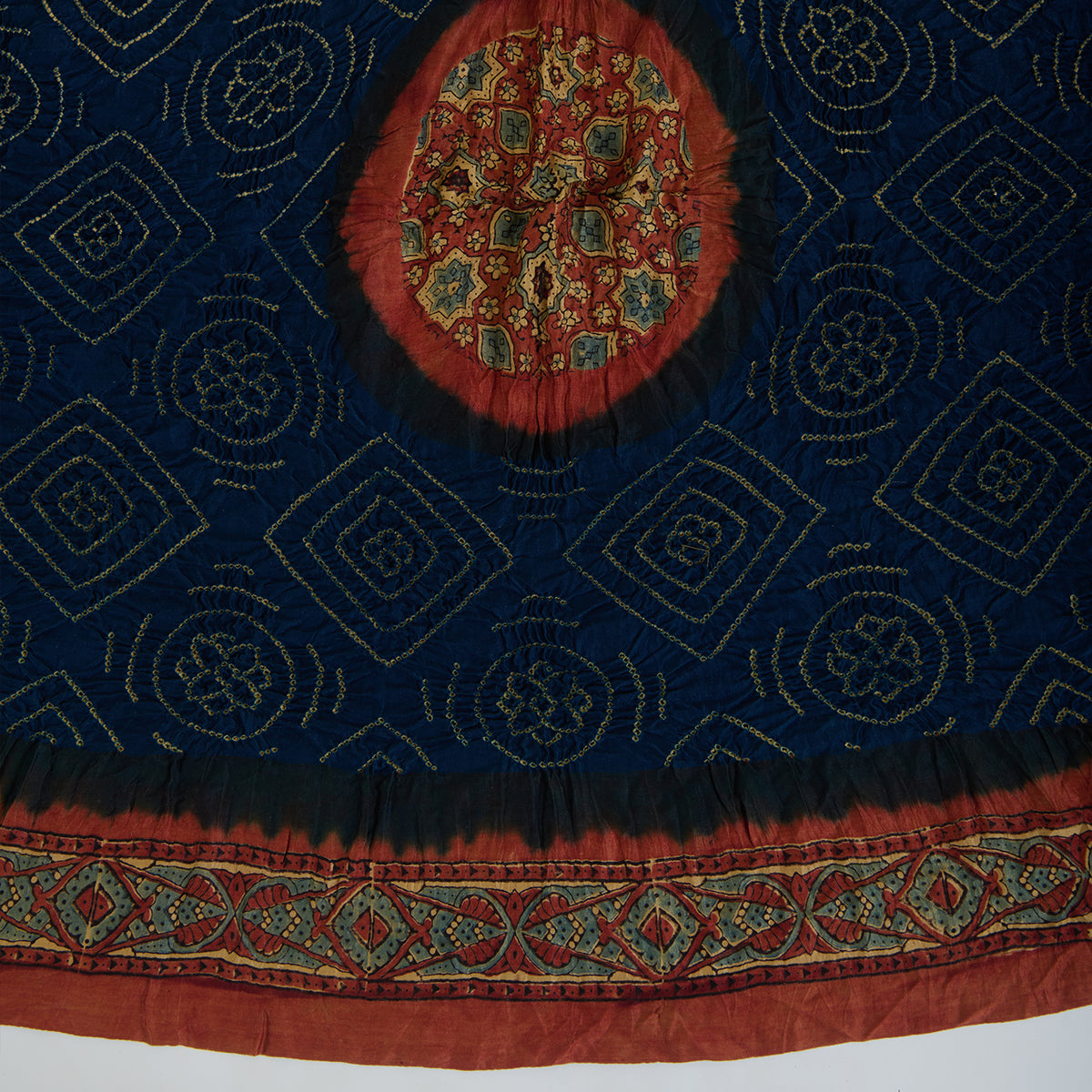 Navy Blue Rust Beige Gajji Silk Bandhej Ajrakh Dupatta