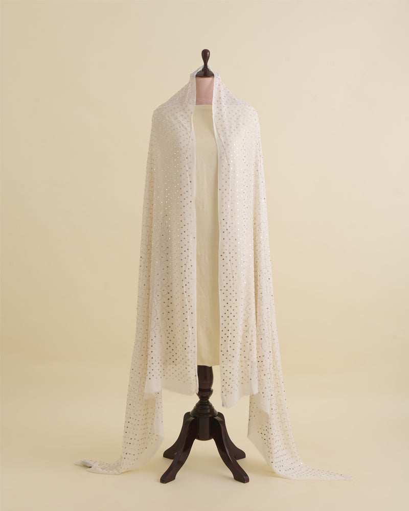 Off White Georgette Heavy Badla Work Dupatta