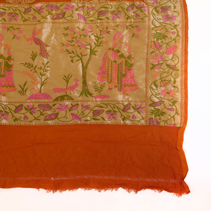 Orange Georgette Bandhej Hand Woven Gold Resham Jaal Dupatta