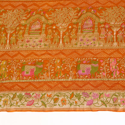 Orange Georgette Bandhej Hand Woven Gold Resham Jaal Dupatta