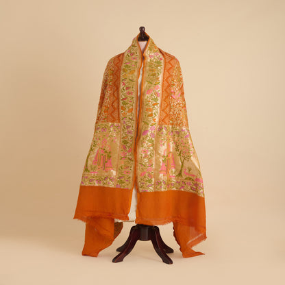 Orange Georgette Bandhej Hand Woven Gold Resham Jaal Dupatta