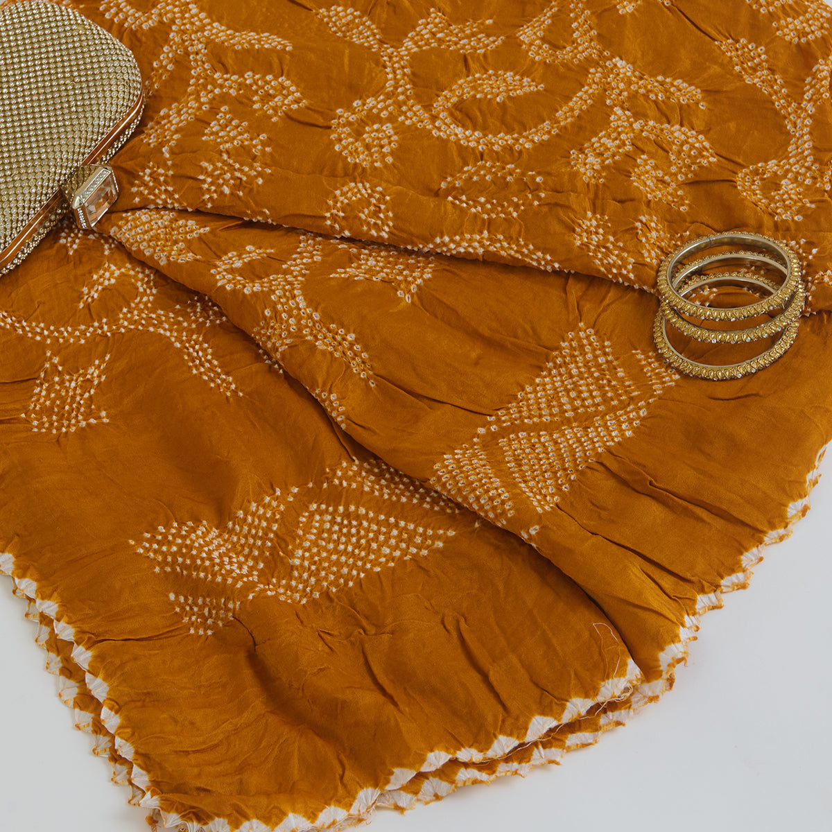 Orange Gajji Silk Bandhej Geometric Dupatta