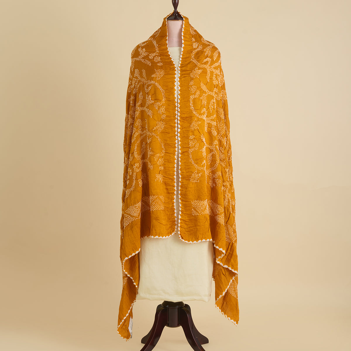 Orange Gajji Silk Bandhej Geometric Dupatta