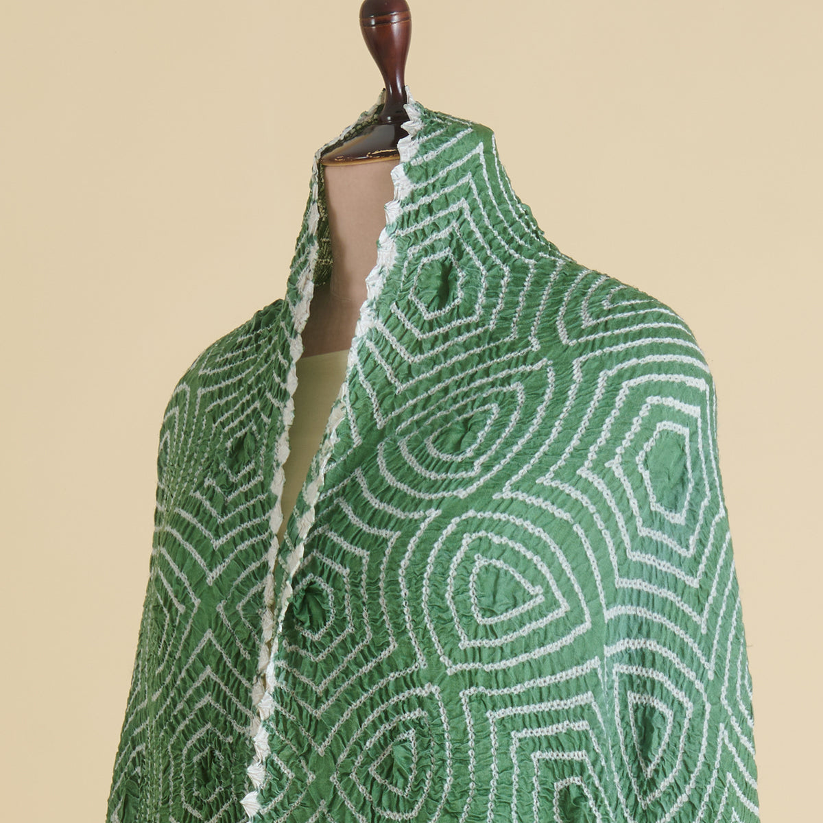 Rani Pink Green Gaji Silk Bandhej Dupatta