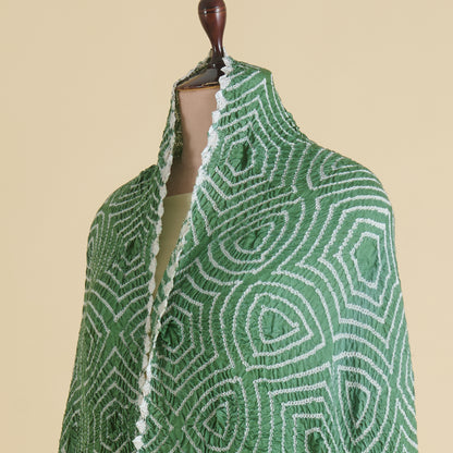 Rani Pink Green Gaji Silk Bandhej Dupatta