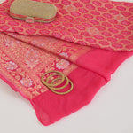 Pink Georgette Bandhej Hand Woven Gold Geometric Dupatta