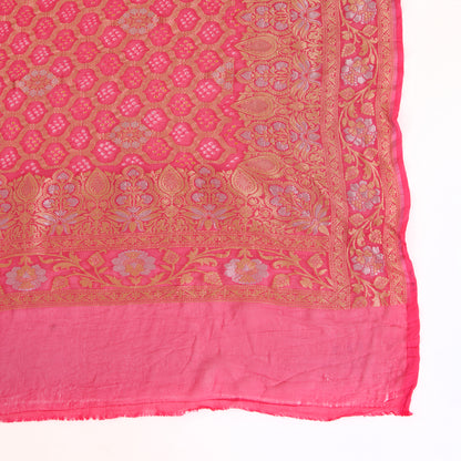 Pink Georgette Bandhej Hand Woven Gold Geometric Dupatta