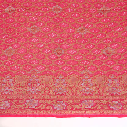 Pink Georgette Bandhej Hand Woven Gold Geometric Dupatta