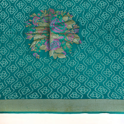 Firozi Green Georgette Bandhej Hand Woven Gold Border Dupatta