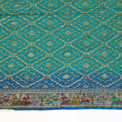 Firozi Blue Georgette Bandhej Gold Border Dupatta