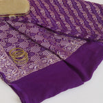 Purple Georgette Bandhej Hand Woven Gold Border Geometric Dupatta