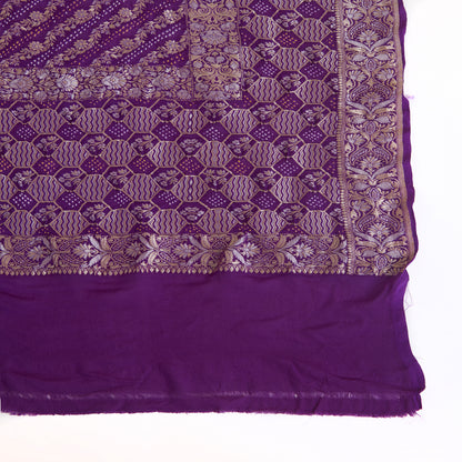 Purple Georgette Bandhej Hand Woven Gold Border Geometric Dupatta