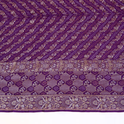 Purple Georgette Bandhej Hand Woven Gold Border Geometric Dupatta