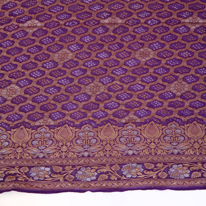 Purple Georgette Bandhej Hand Woven Gold Geometric Dupatta