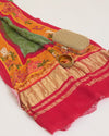 Pink & Green Gaji Silk Bandhej Dupatta with Pichwai Printed Pallu