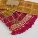 Pink Yellow Gaji Silk Checks Ajrakh Print Bandhej Lagdi Patta Dupatta