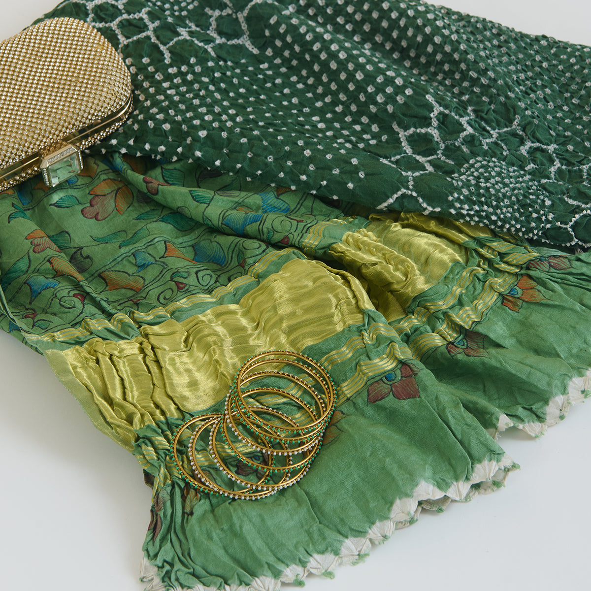 Pista Green Gaji Silk Bandhej Dupatta