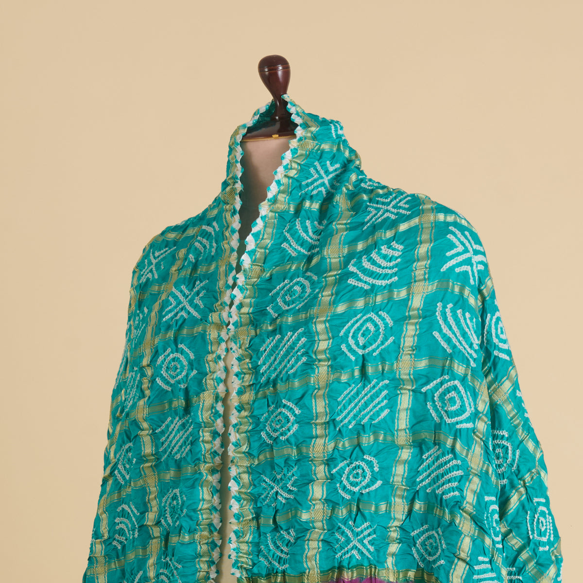 Phirozi Purple Gaji Checks Bandhej Lagdi Patta Pichwai Pallu Dupatta