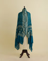 Peacock Blue Georgette Bandhej Handwoven Dupatta with Gold Border