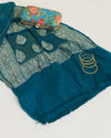 Peacock Blue Georgette Bandhej Handwoven Dupatta with Gold Border