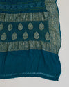 Peacock Blue Georgette Bandhej Handwoven Dupatta with Gold Border