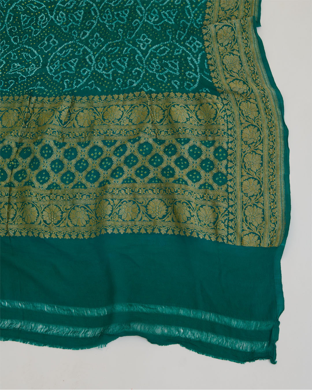 Rama Georgette Bandhej Handwoven Dupatta with Gold Border