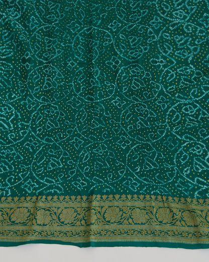 Georgette Bandhej Handwoven Dupatta with Gold Border Rama Green