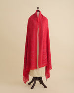 Red Georgette Lucknowi Thread Embroidered Dupatta