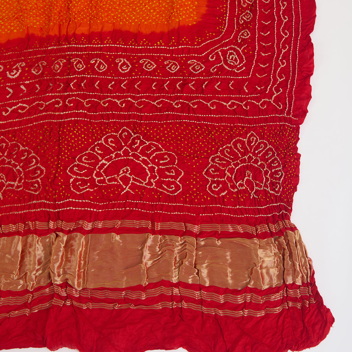 Red Orange Gaji Silk Bandhej Lagdi Patta Pallu Dupatta